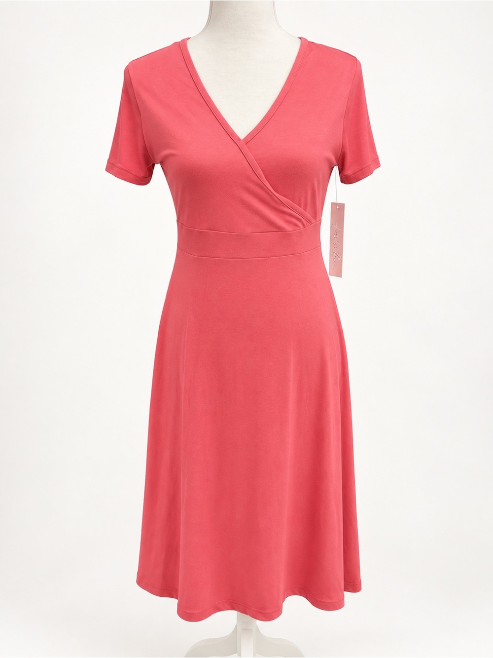 NWT Coral Pink Surplice Wrap V-Neck Fit & Flare Midi Dress